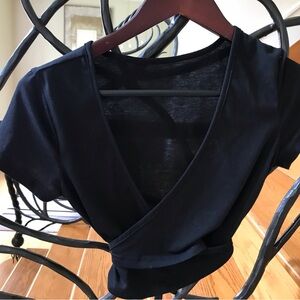 SHEIN Crop Top Plunge V-Neck Short Sleeve Wrap Around Black  Small